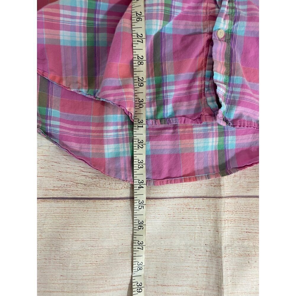 Lauren Ralph Lauren Women's Pink Plaid Roll Tab Sleeve Button Front Shirt - XL - Picture 4 of 10